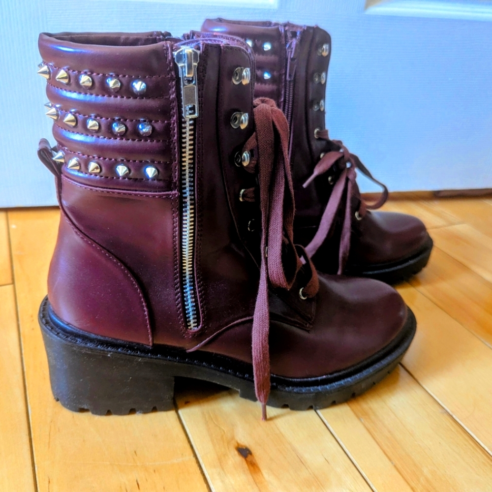 Studded Burgundy Ankle Boots